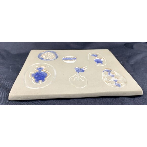 Bennington Pottery Trivet Tile #1535 Eggs Chicks Easter Spring Blue White 7.75" - Picture 6 of 14